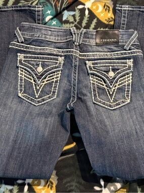 Vigoss New York Bootcut Jeans Dark Wash Rhinestone Stretch Denim Size 3/4
